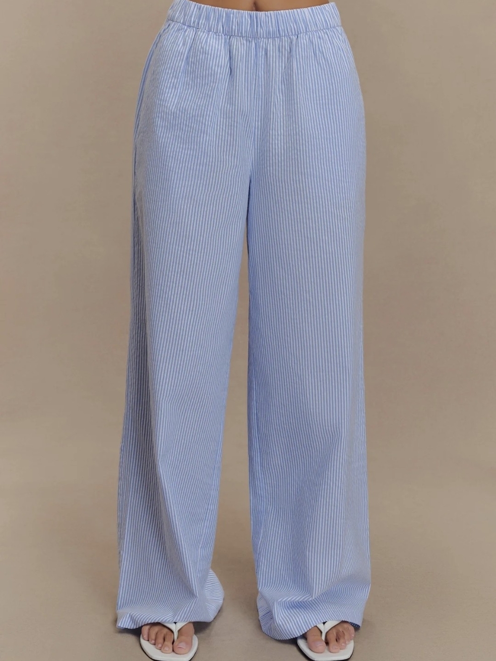 Meshki Sky Blue Pinstripe Wide Leg Trousers